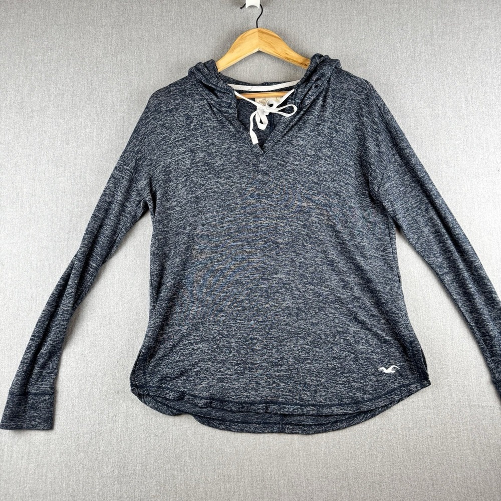 Hollister Hooded Long Sleeve Knit‎ Pullover Hoodie Blue Heather Womens Large